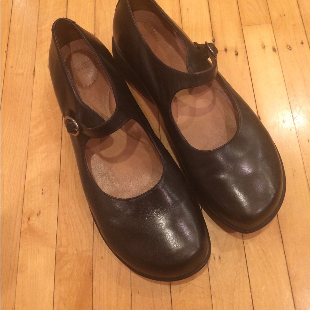 Dansko black leather Mary Jane shoes with buckles